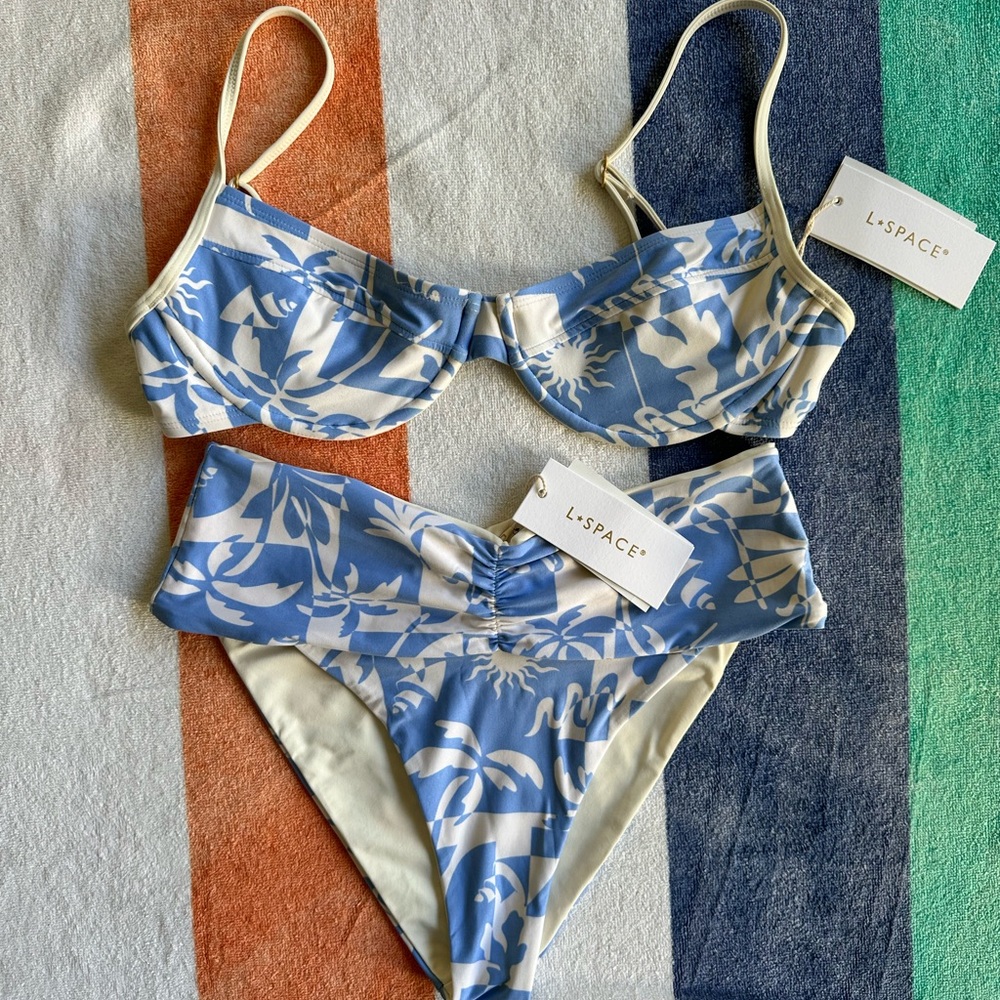 NWT L*Space Floral Blue and Cream Bikini